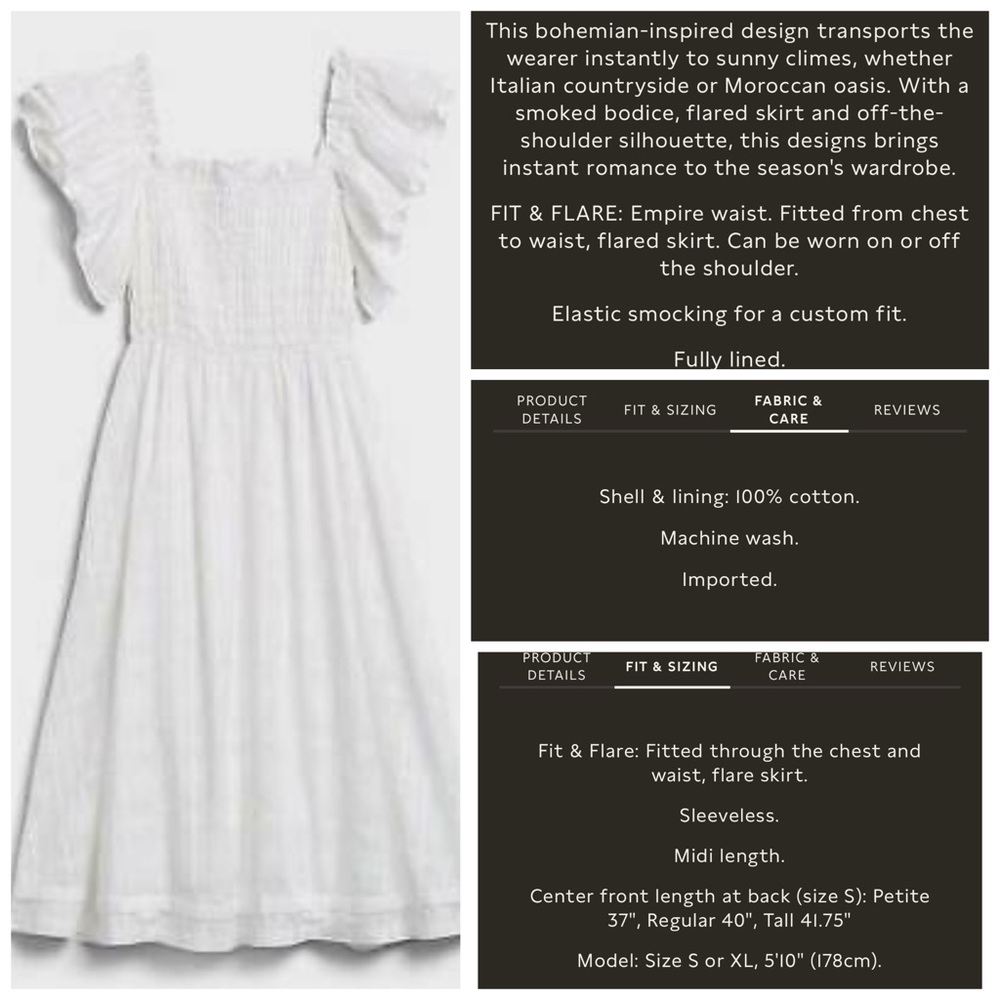 Banana Republic White Smocked Chest Fit & Flare Dress with Ruffle Sleeves - Picture 3 of 12